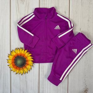 Adidas Tracksuit Set 3M Purple White 3 Stripes Infant Baby Girl Outfit